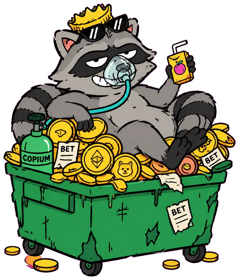 Rekt Raccoon huffing copium over a red candle