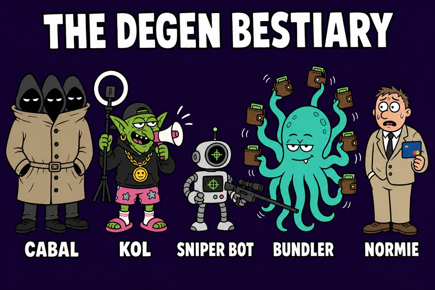 Bestiary line-up two: cabal, KOL, sniper bot, bundler, normie